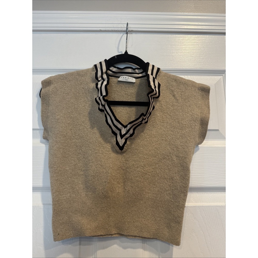 SANDRO Paris Flo Pointelle Knit Wool Cashmere Blend Sweater Vest Size XS
